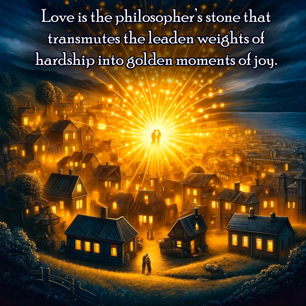 Love is the philosopher’s stone that transmutes the leaden weights of hardship into golden moments of joy