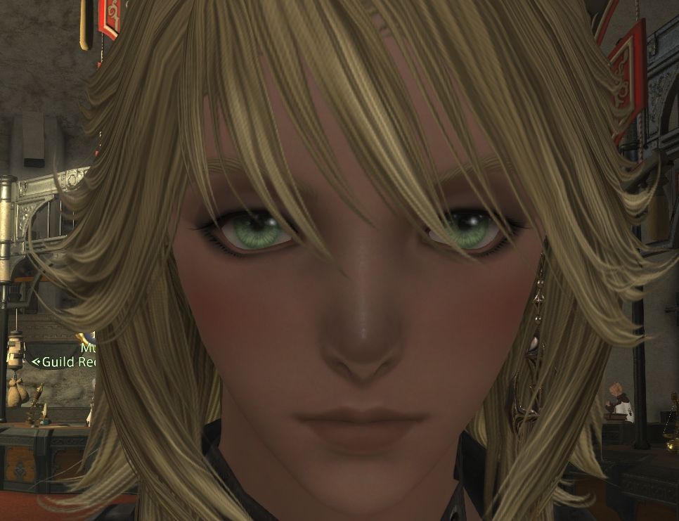 a screenshot from ffxiv. It is a closeup of a male viera's face.