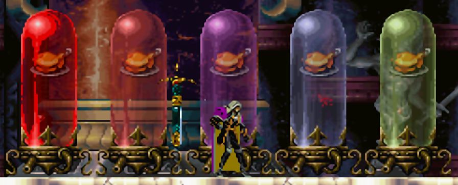 The Alchemy Laboratory in Castlevania: Symphony of the Night but instead of special weapons all of the tubes are filled with floor chicken.