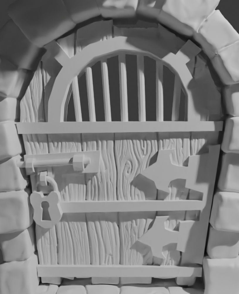 A closeup of the door showcasing the wood grain...albeit with no texture at all. Everything is porcelain white.