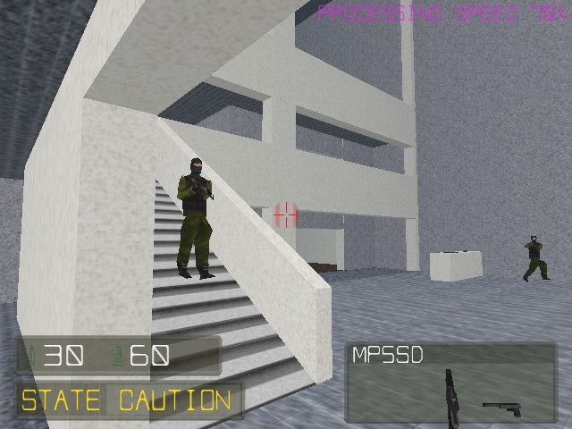 A screenshot from X Operations, showing two low-poly special forces soldiers inside a blocky modernist environment.