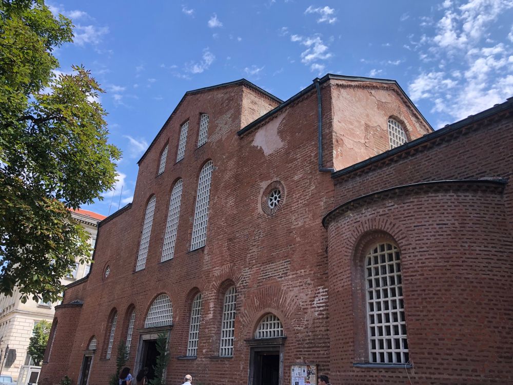 The facade of a late antique brick church