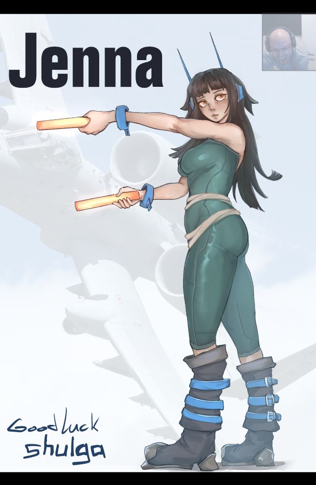 illustration of oc air traffic girl holding lightsticks
