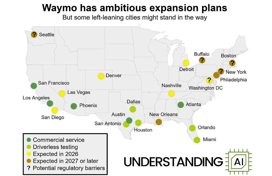 map of Waymo expansion from https://www.understandingai.org/p/waymos-next-five-cities-are-all-in