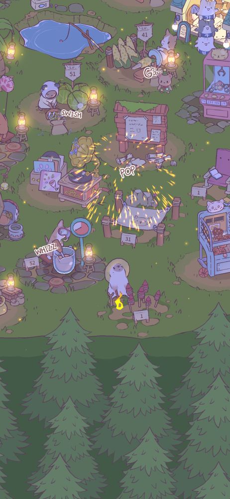 Game screenshot of cat watching a firework explosion 