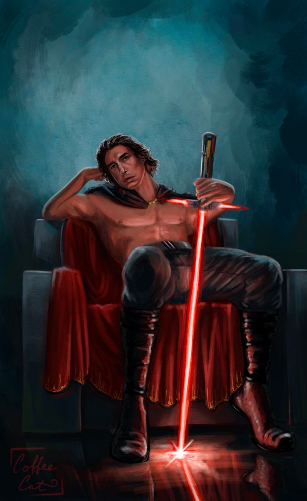 Realism drawing of Kylo rem with his lightsaber 