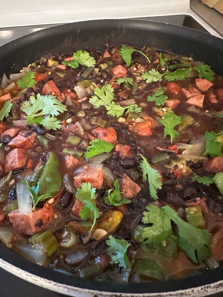 Added black bean soup to my concoction and lots of cilantro on top.