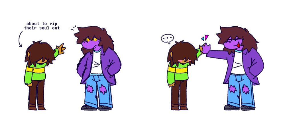 kris raises their arm up to rip out their soul and susie gives them a high five