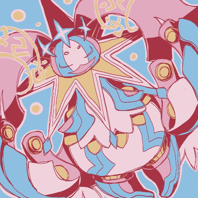 art of the vaccine version of cherubimon x. it looks much like the virus version, but with light pastel colors and a large white orb for an abdomen instead. here the vaccine cherubimon x has a serene look on its face, with its hands held out cupped upwards 