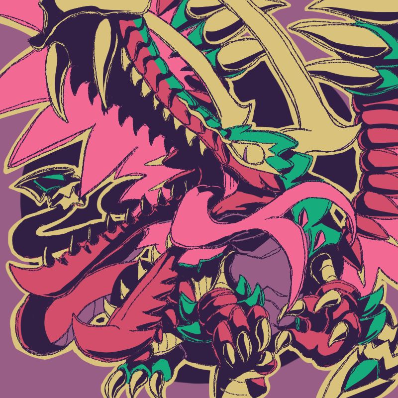 art of leviamon x, a gator digimon with a long snout and a jaw split in two, as well as large forward-facing horns and big glowing wings. leviamon x here is opening its mouth wide to show its many teeth and split jaw and lizardlike tongue