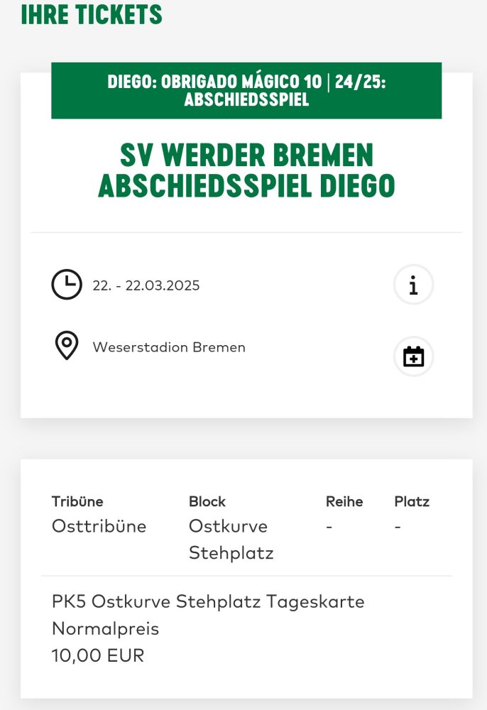Screenshot eines Tickets für ein Fußballspiel
