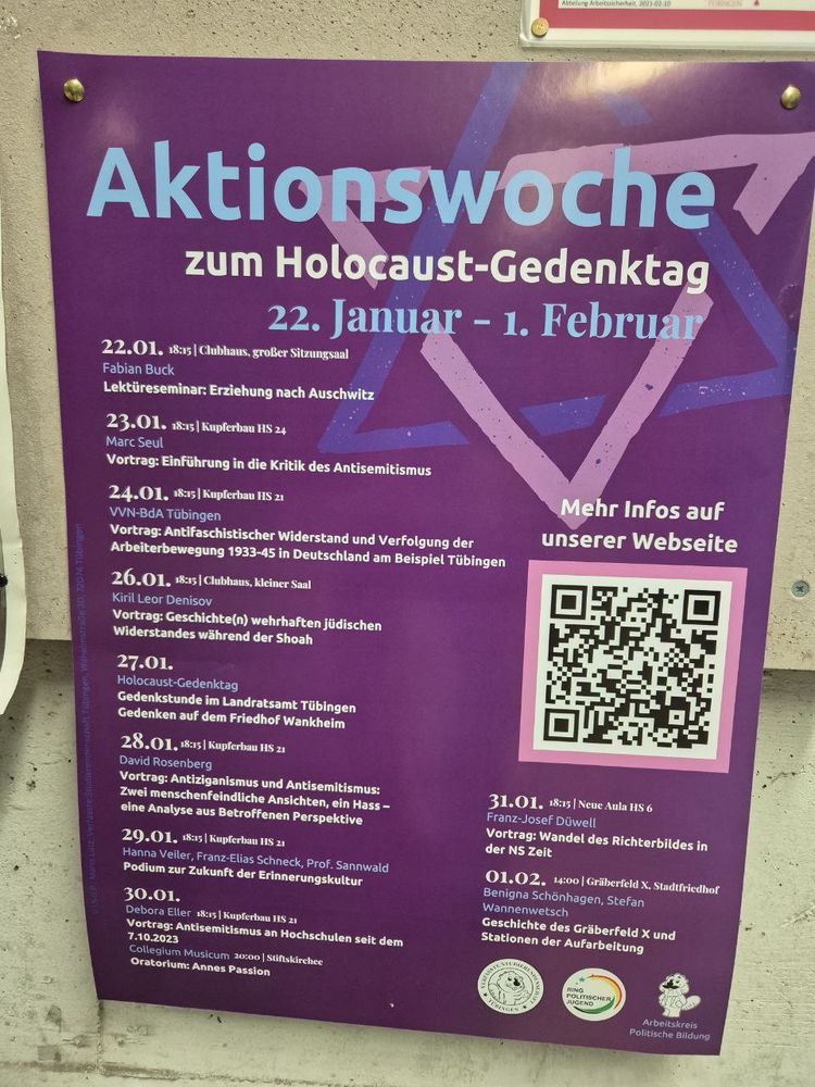 Plakat der "Aktionswoche zum Holocaust-Gedenktag" an der Universität Tübingen