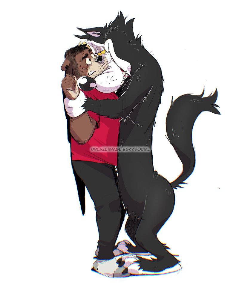 a cartoon wolf about to destroy a bear
