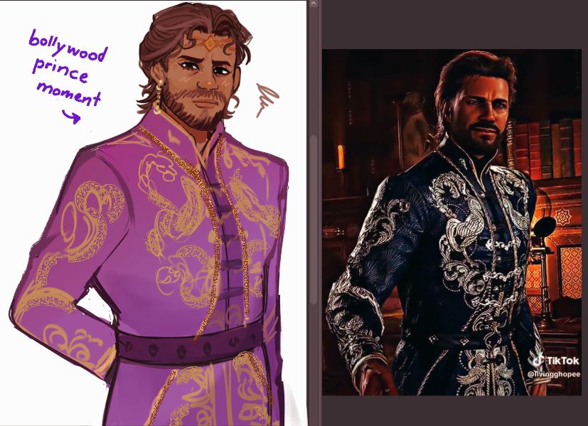 Gale redraw from tiktok. I think it's fun to headcanon him as a mixed white latino, or partly indian mixed with white. thats a corny white man at the end of the day for sure but the idea compels me...