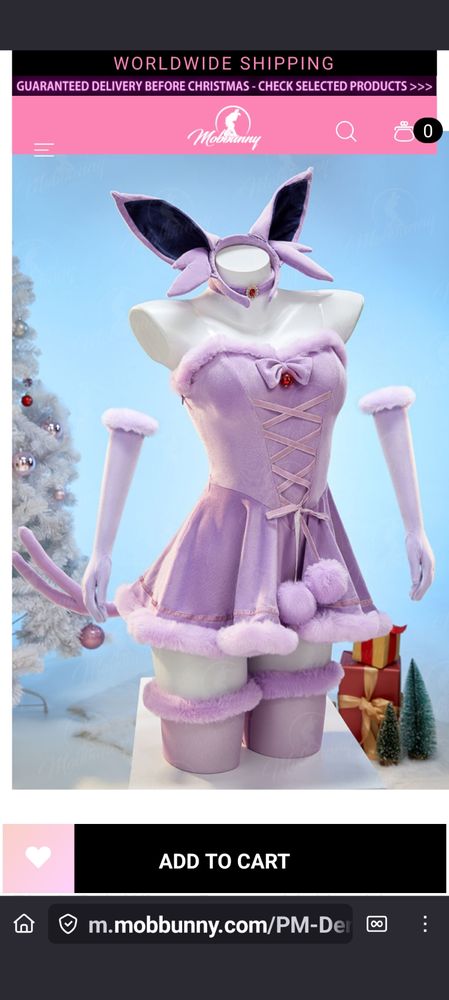 screenshot of my phone with the Espeon dress on it, the headband is hanging around the mannequin neck 