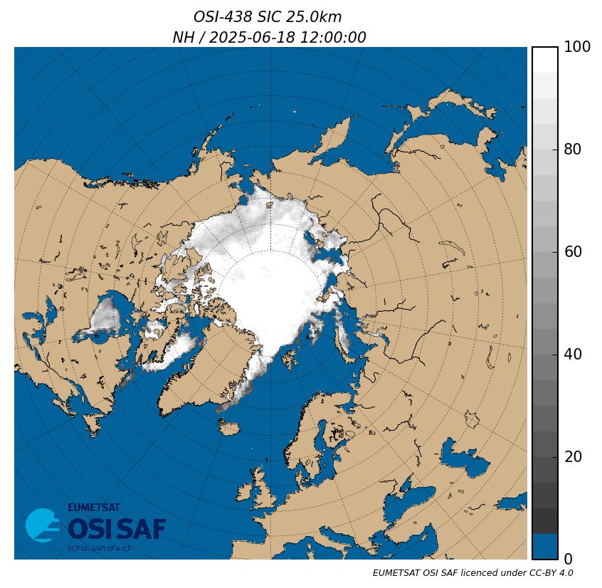 OSI SAF Sea Ice Concentration ICDR from AMSR-2 (OSI-438) for the 18/06/2025 - Northern Hemisphere