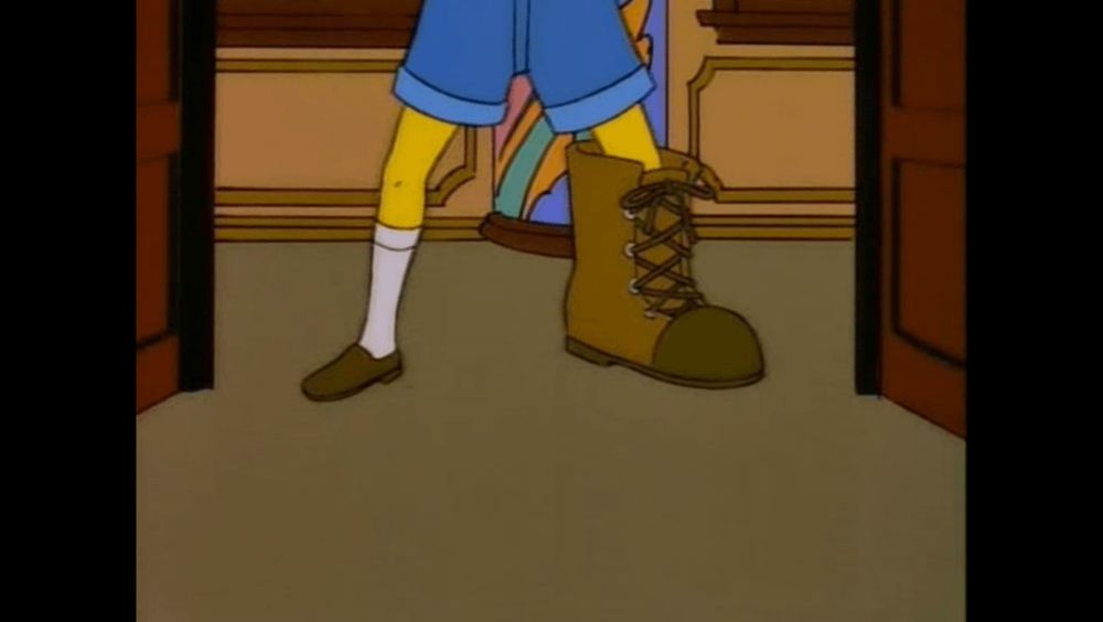 A pair of legs with a comically large boot, from the Simpsons episode "Bart vs Australia"