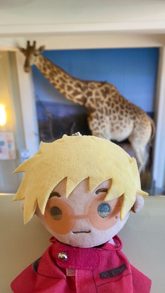 Teruva at Helsinki Natural history museum with a giraffe