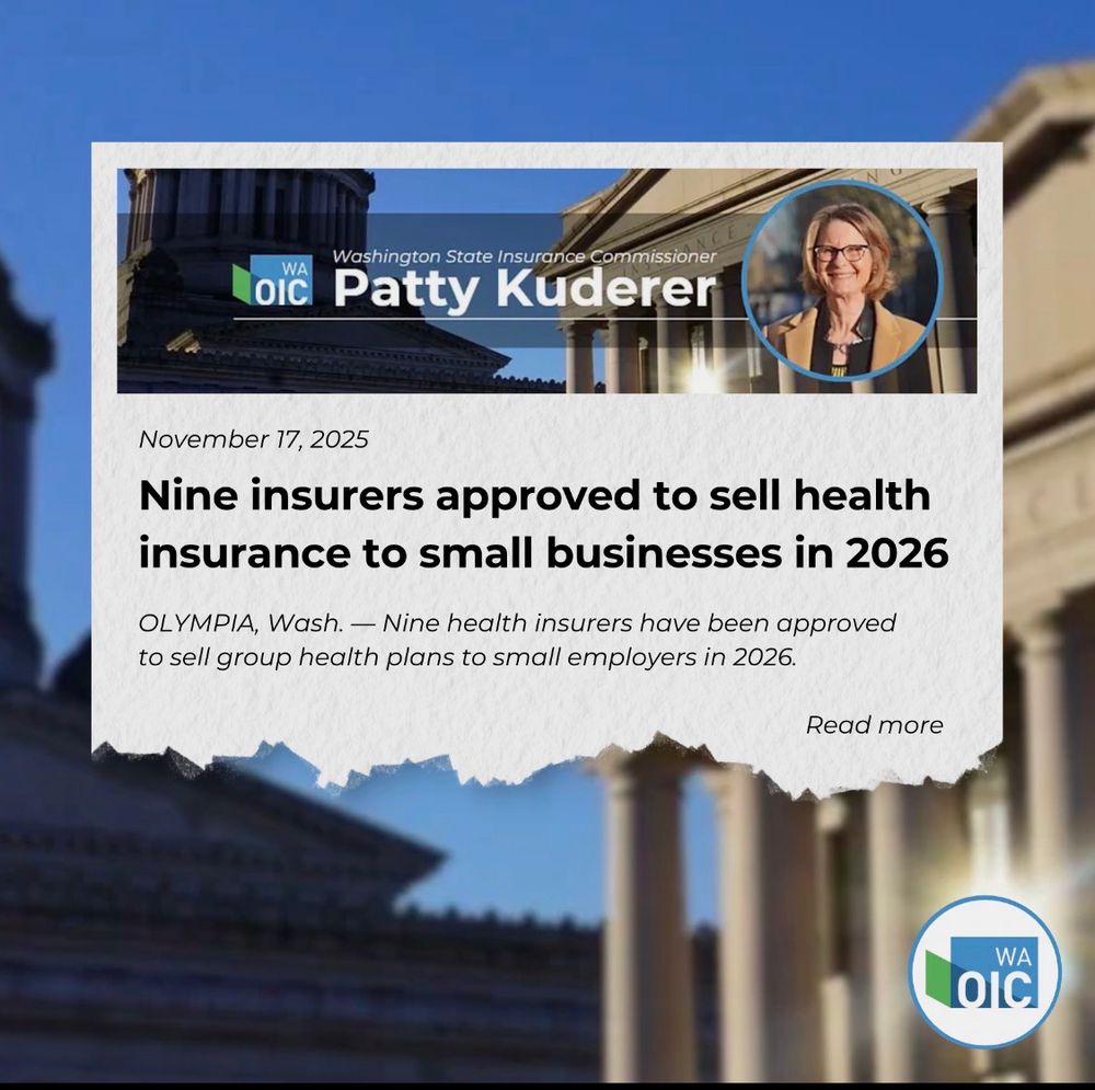 OIC Patty Kuderer 
November 17, 2025

Nine insurers approved to sell health insurance to small businesses in 2026. Read more in caption 
