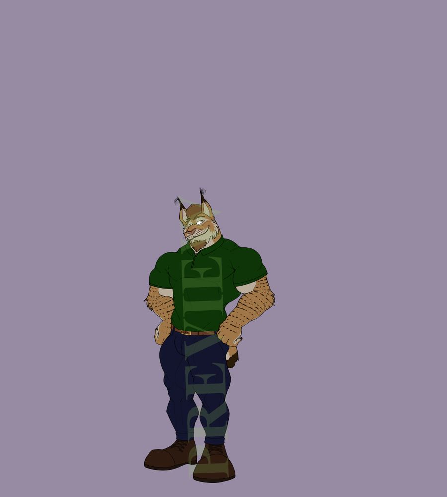 Bruce with his hand on his hips, looking up to the sky and thinking with a smirk. He just made a silly pun.