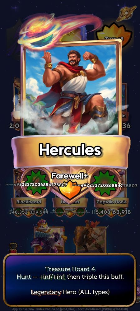 Hercules zoomed with stats of "~~~e9223372036854..."