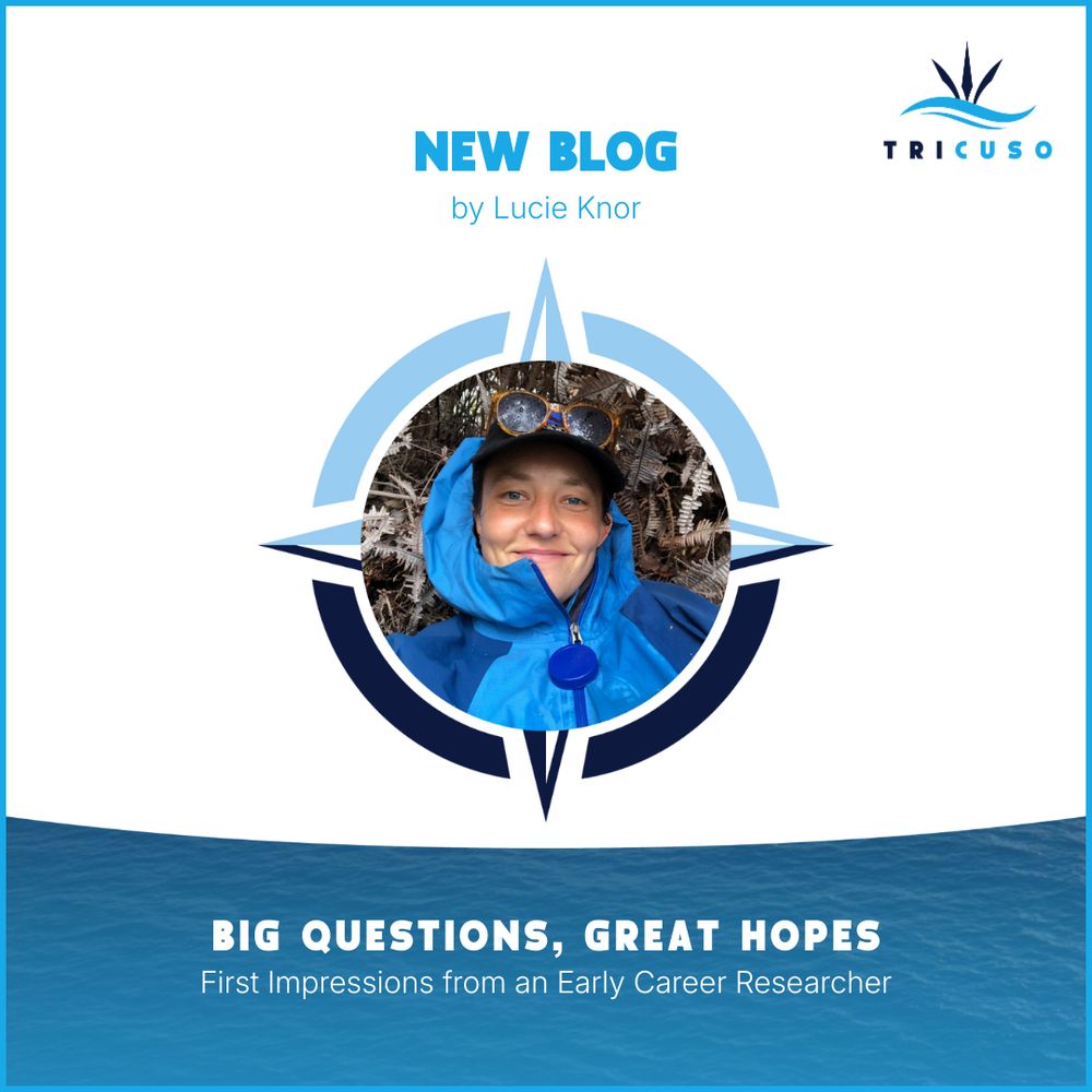 Title of the new blog by Lucie Knor. Big questions, great hopes: First impressions from an Early Career Researcher.
Accompanied with a profile picture of Lucie Knor in the a TRICUSO-branded compass.