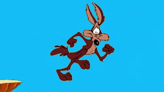 Wile E. Coyote off the edge of a cliff, looking surprised