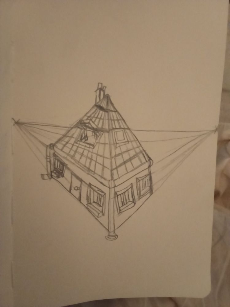 Une maison avec une perspective à deux points de fuite