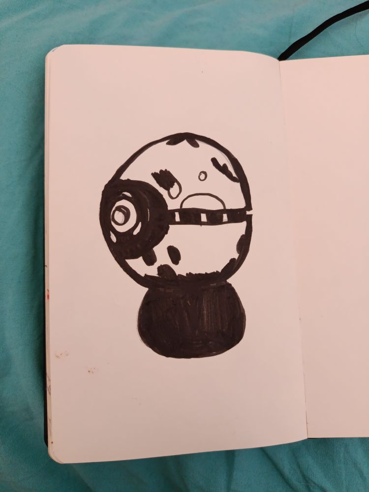 Une Pokéball avec des aplats noirs en guise d'ombres