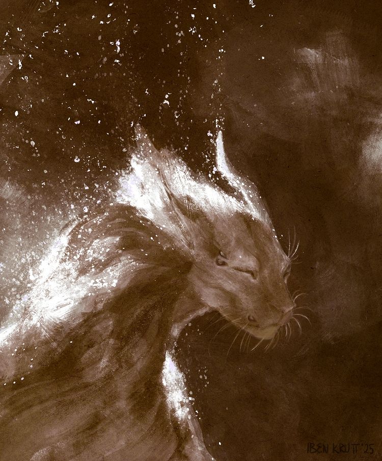 A feline looking creature with horns dissapears into many tiny sparkling bubbles