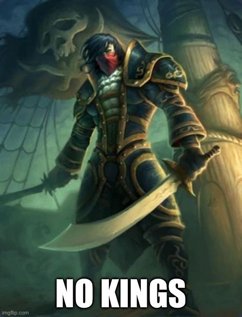 No Kings text with Defias brotherhood from WoW