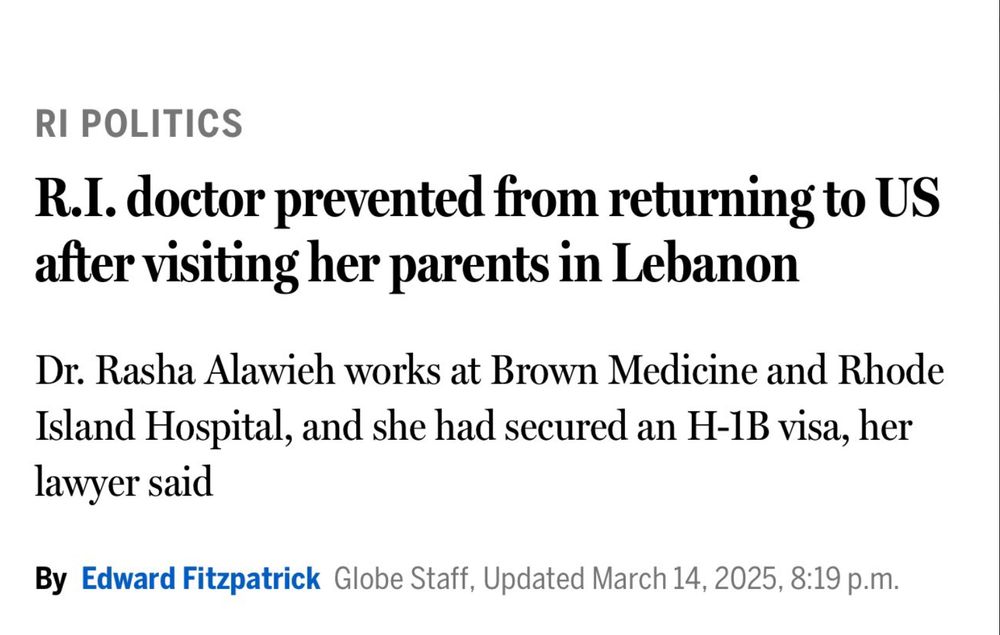 Boston Globe Headline. Rasha Alawieh works at Brown and was deported for no reason. 