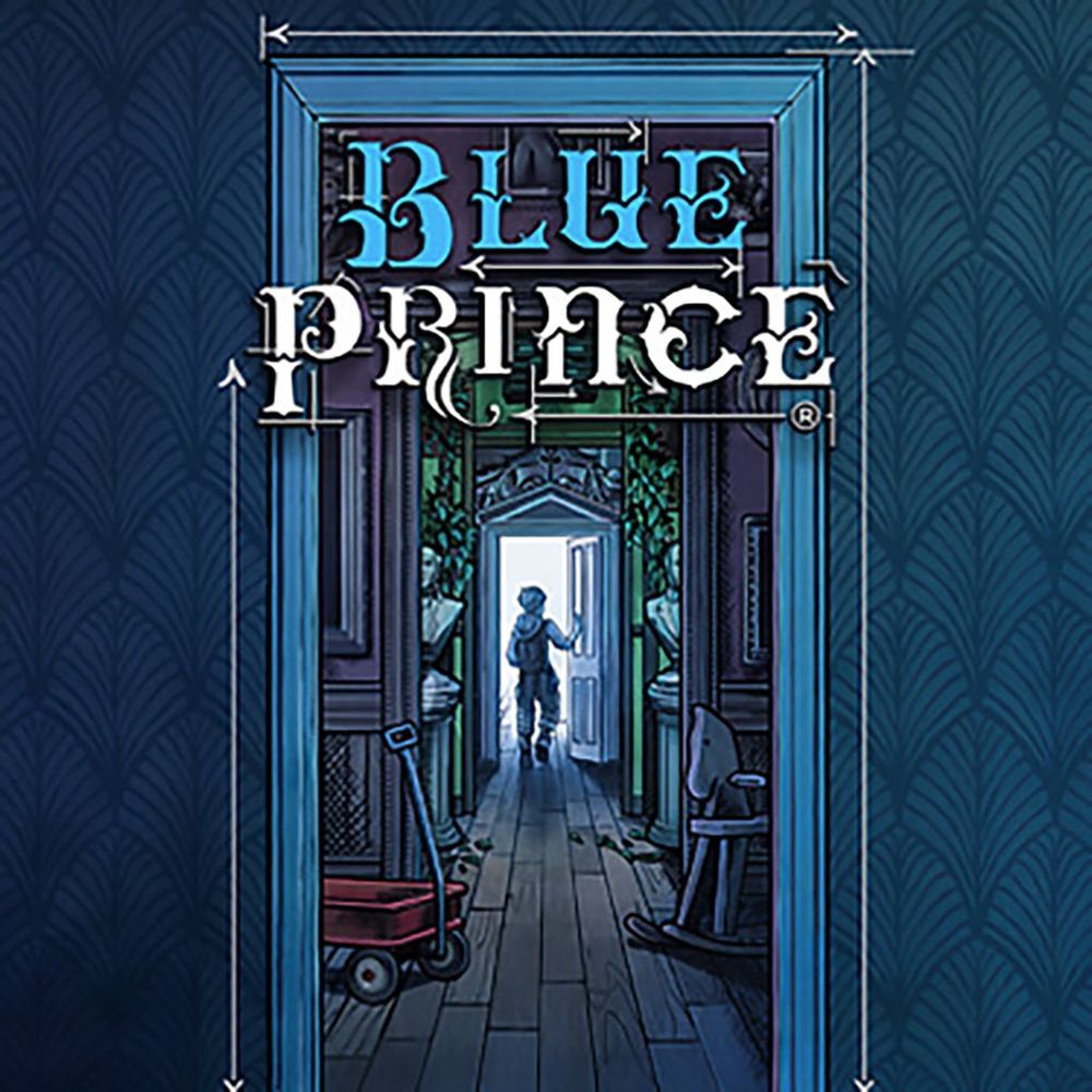 The poster for Blue Prince, consisting of a small boy deep in a corridor of doors, each room distinct from the last, about to be fucked by the RNG which hasn’t generated any sodding keys for nine generations.