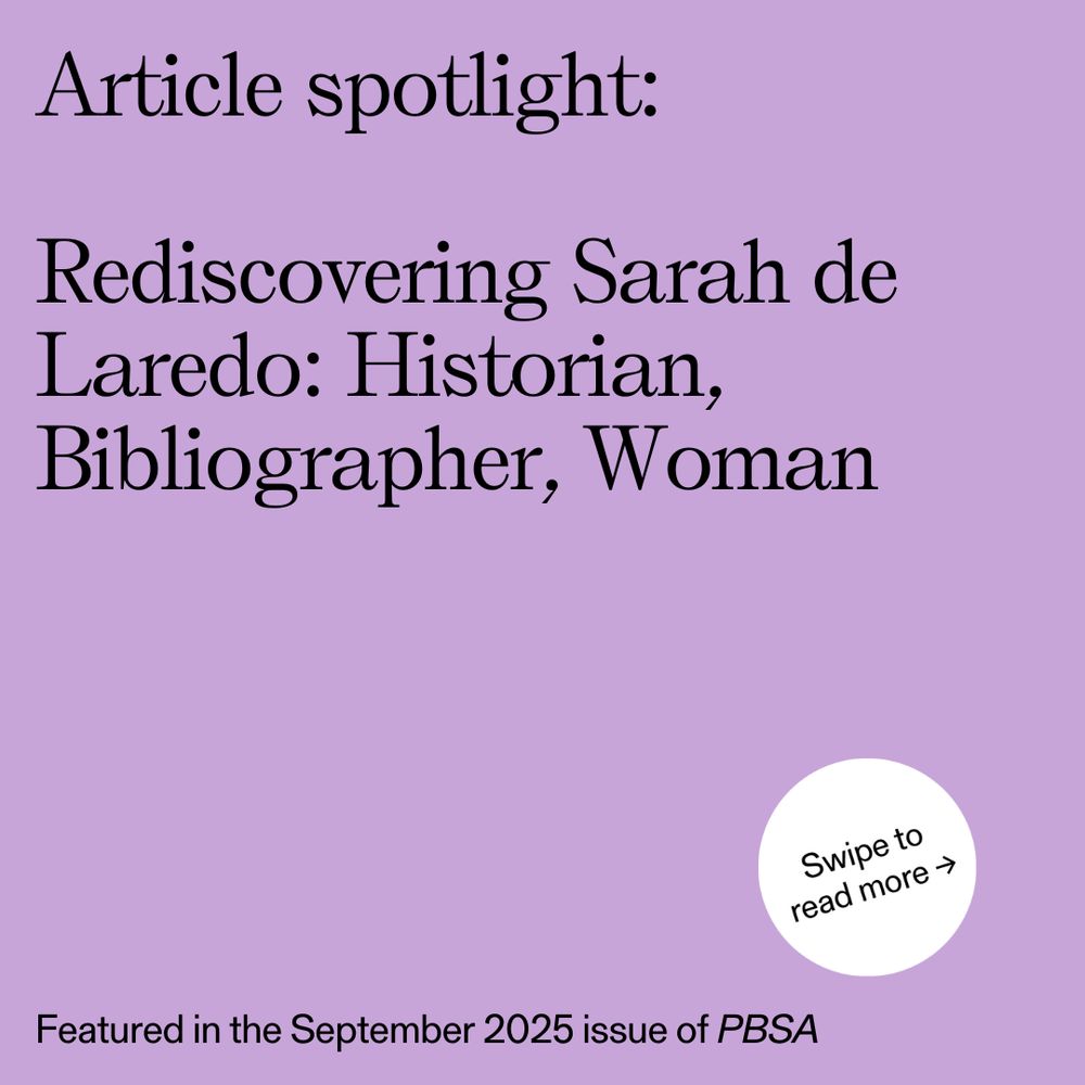 Black text on a purple background with information about an article in a recent issue of The Papers of the Bibliographical Society of America
