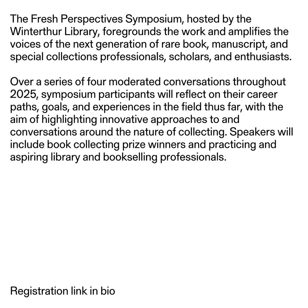 Black text on a white background with event details for the Fresh Perspectives Symposium hosted by Winterthur Library on 18 and 19 March 2025.