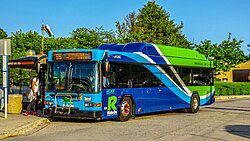 Blue & green striped Ride On bus