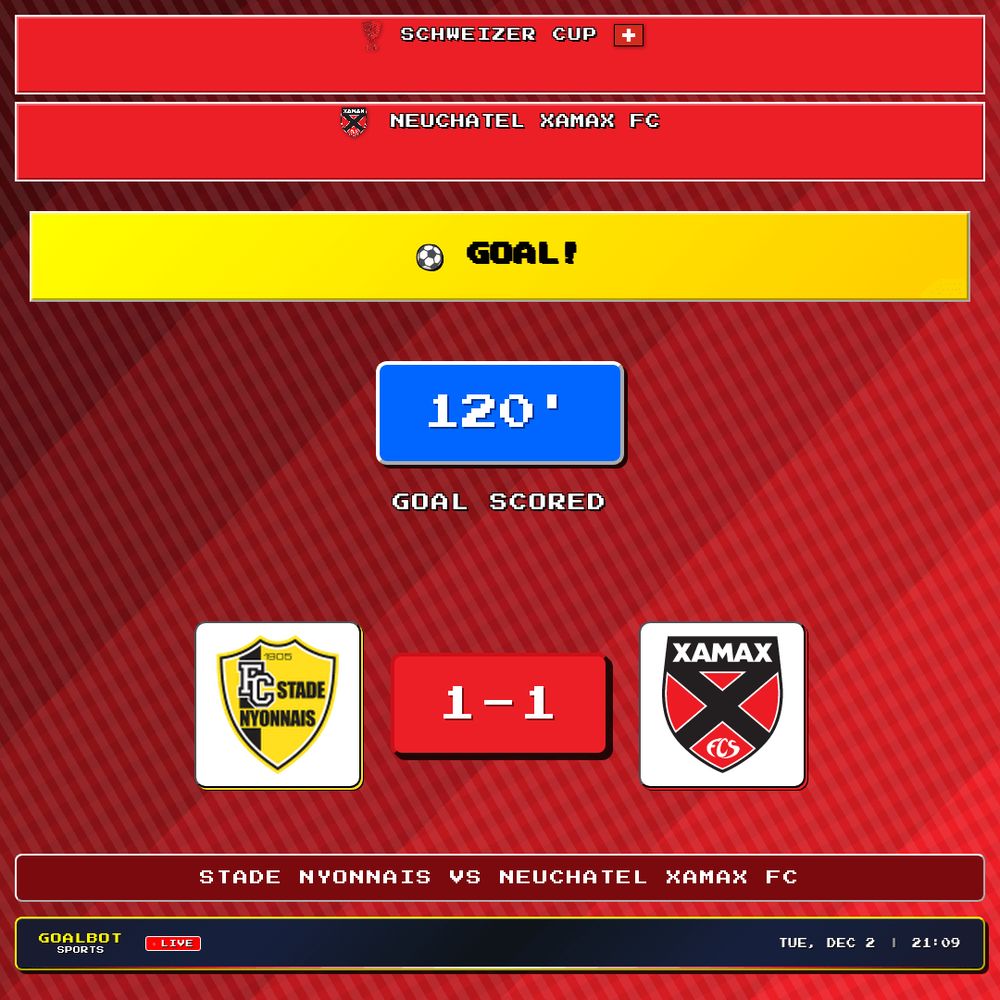 GOAL! 120' — Neuchatel Xamax FC. Stade Nyonnais 1–1 Neuchatel Xamax FC. Schweizer Cup

#stadenyonnais #neuchatelxamaxfc