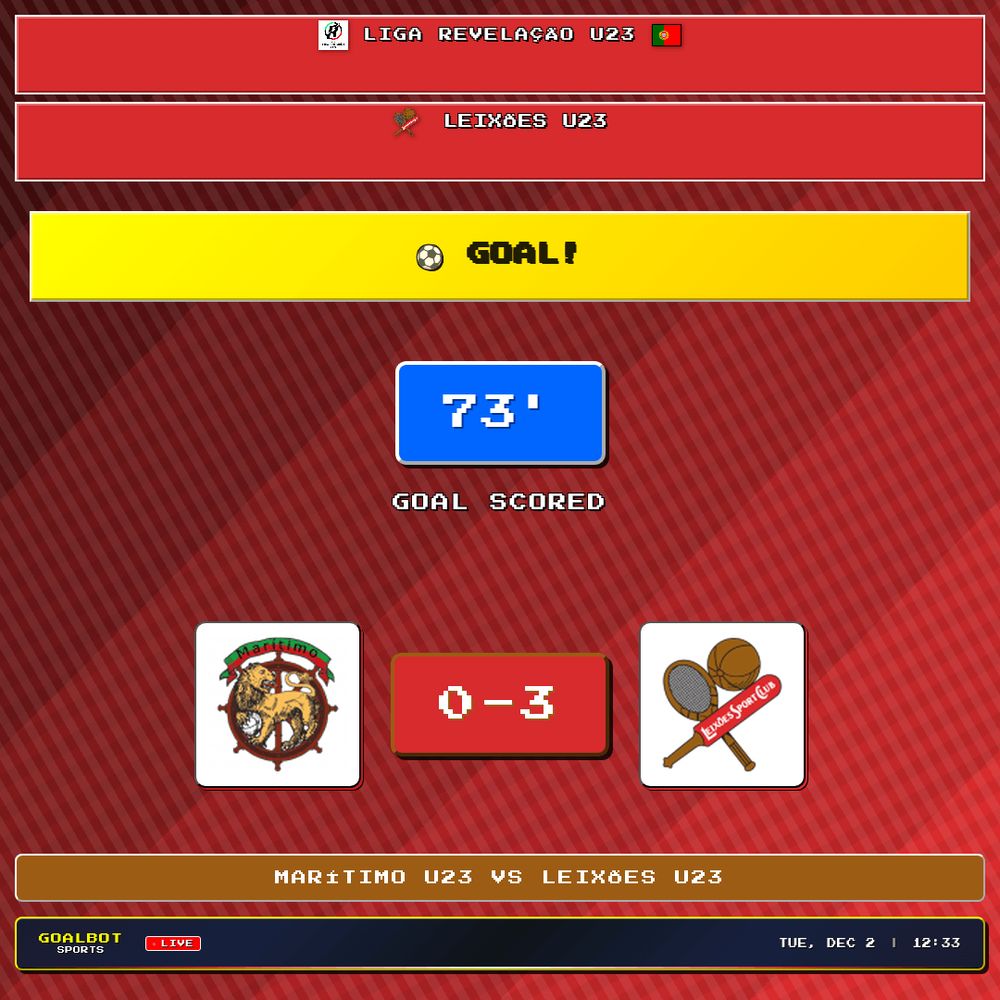 GOAL! 73' — Leixões U23. Marítimo U23 0–3 Leixões U23. Liga Revelação U23

#maritimou23 #leixoesu23