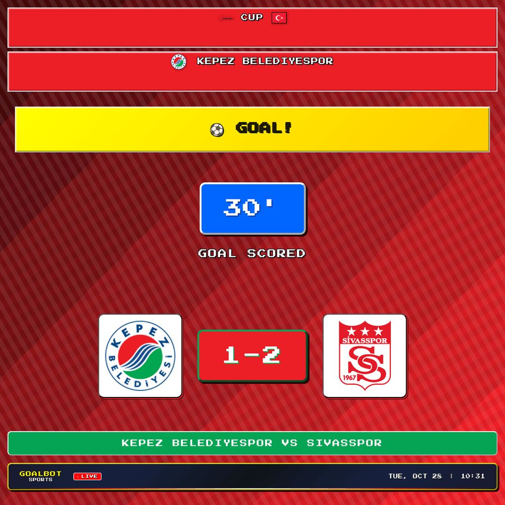 GOAL! 30' — Kepez Belediyespor. Kepez Belediyespor 1–2 Sivasspor. Cup

#kepezbelediyespor #sivasspor