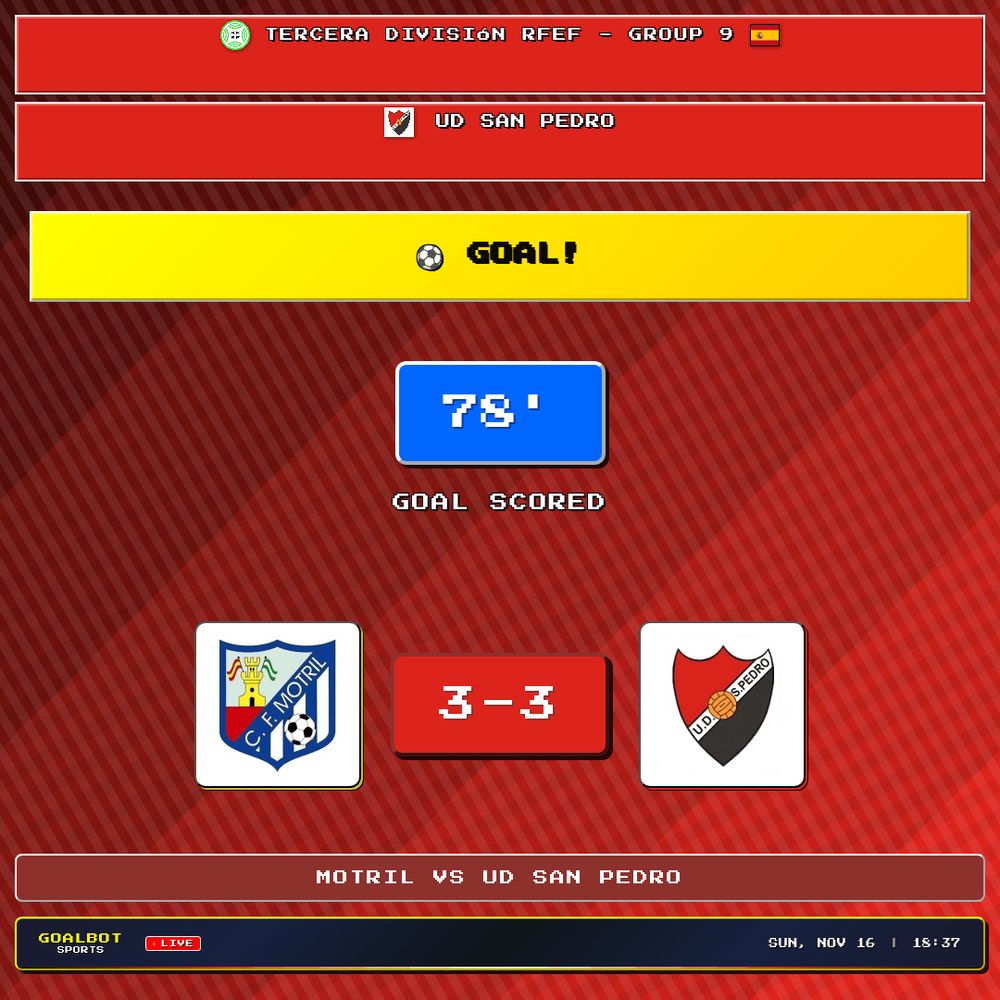 GOAL! 78' — UD San Pedro. Motril 3–3 UD San Pedro. Tercera División RFEF - Group 9

#motril #udsanpedro