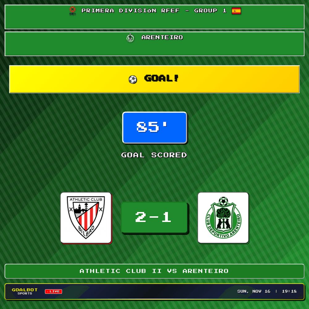 GOAL! 85' — Arenteiro. Athletic Club II 2–1 Arenteiro. Primera División RFEF - Group 1

#athleticclubii #arenteiro