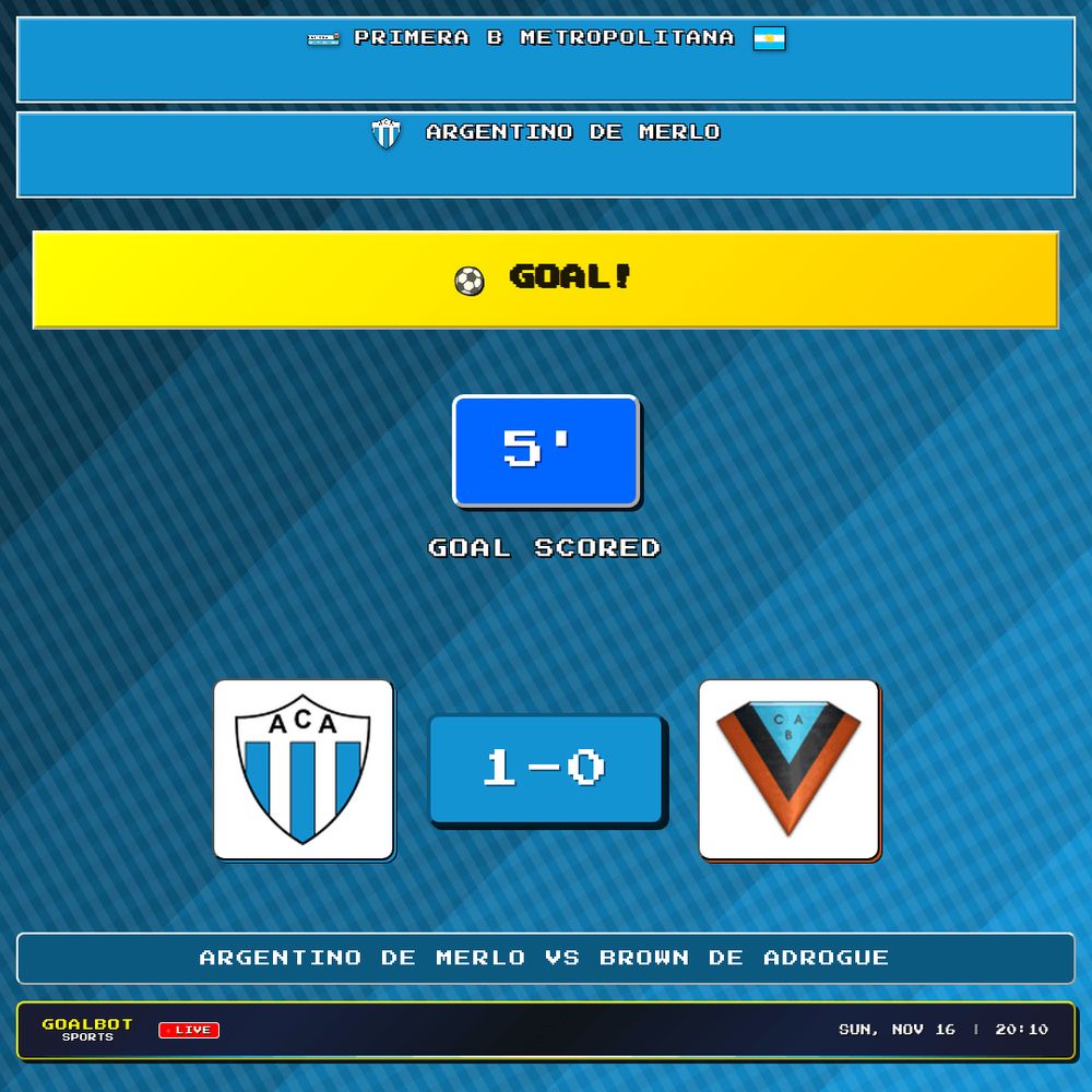 GOAL! 5' — Argentino de Merlo. Argentino de Merlo 1–0 Brown DE Adrogue. Primera B Metropolitana

#argentinodemerlo #browndeadrogue