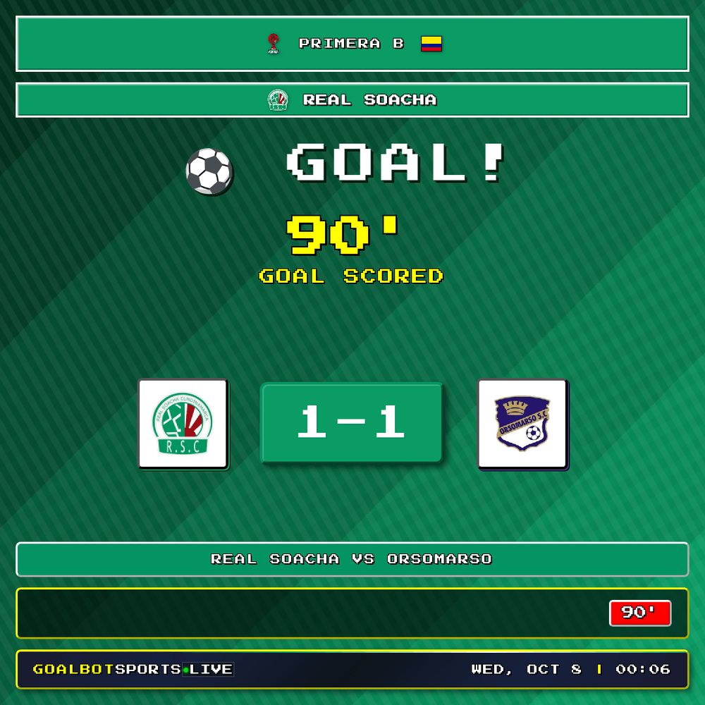 GOAL! 90' — Real Soacha. Real Soacha 1–1 Orsomarso. Primera B