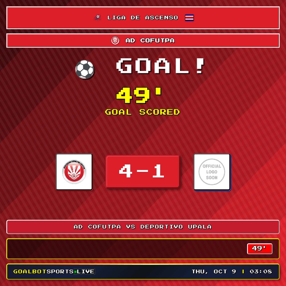 GOAL! 49' — AD Cofutpa. AD Cofutpa 4–1 Deportivo Upala. Liga de Ascenso