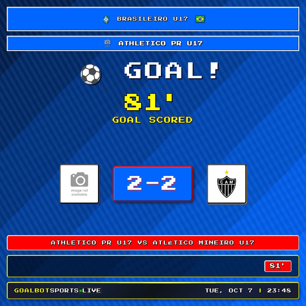 GOAL! 81' — Athletico PR U17. Athletico PR U17 2–2 Atlético Mineiro U17. Brasileiro U17