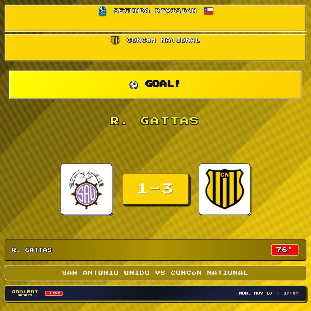 GOAL! 76' — R. Gattas scores for Concón National. San Antonio Unido 1–3 Concón National. Segunda División

#sanantoniounido #conconnational