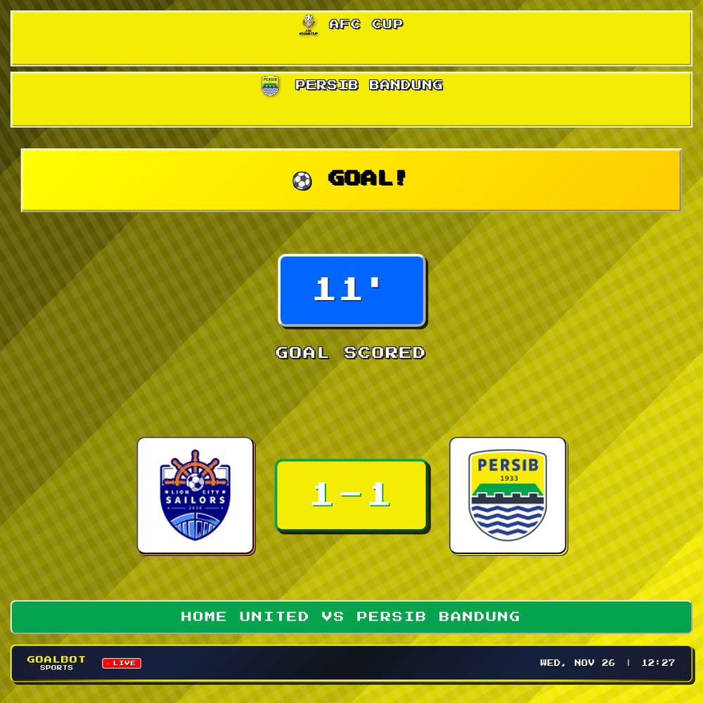 GOAL! 11' — Persib Bandung. Home United 1–1 Persib Bandung. AFC Cup

#homeunited #persibbandung