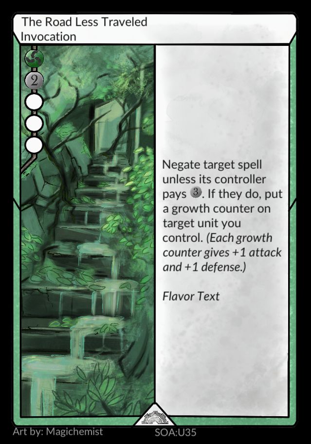 The Road Less Traveled from Aspects of Aurum. The art depicts an overgrown staircase with a stream running down them.