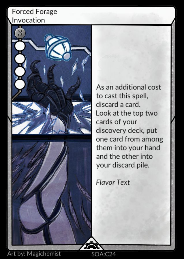 Forced Forage form Aspects of Aurum. The art depicts an avian arm breaking through glass to reach an unknown artifact