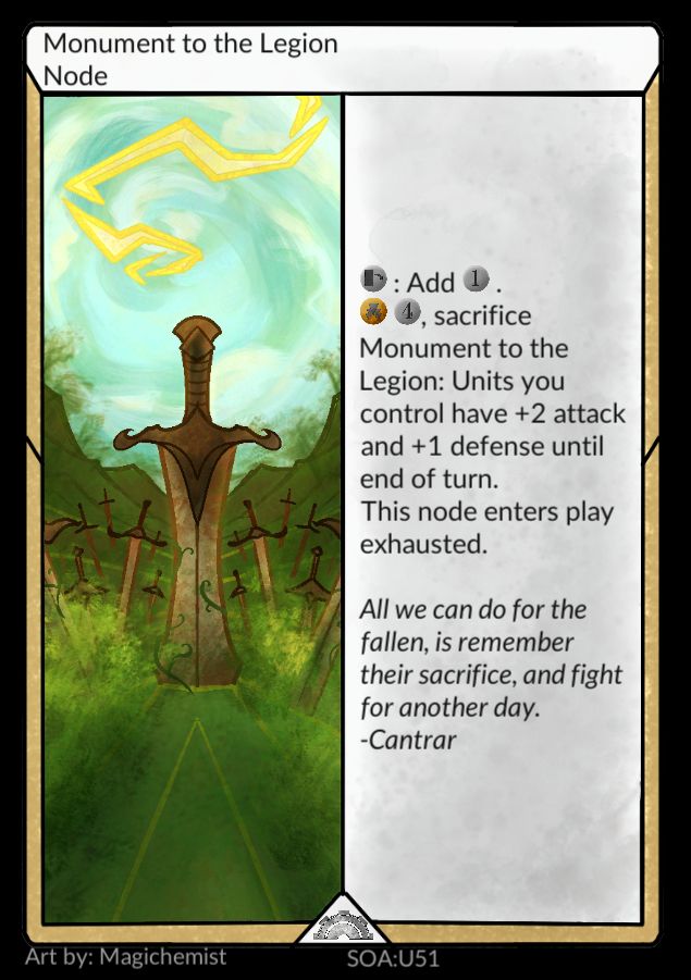 Monument to the Legion from Aspects of Aurum. The art depicts a field of rusted swords below a swirling sky.